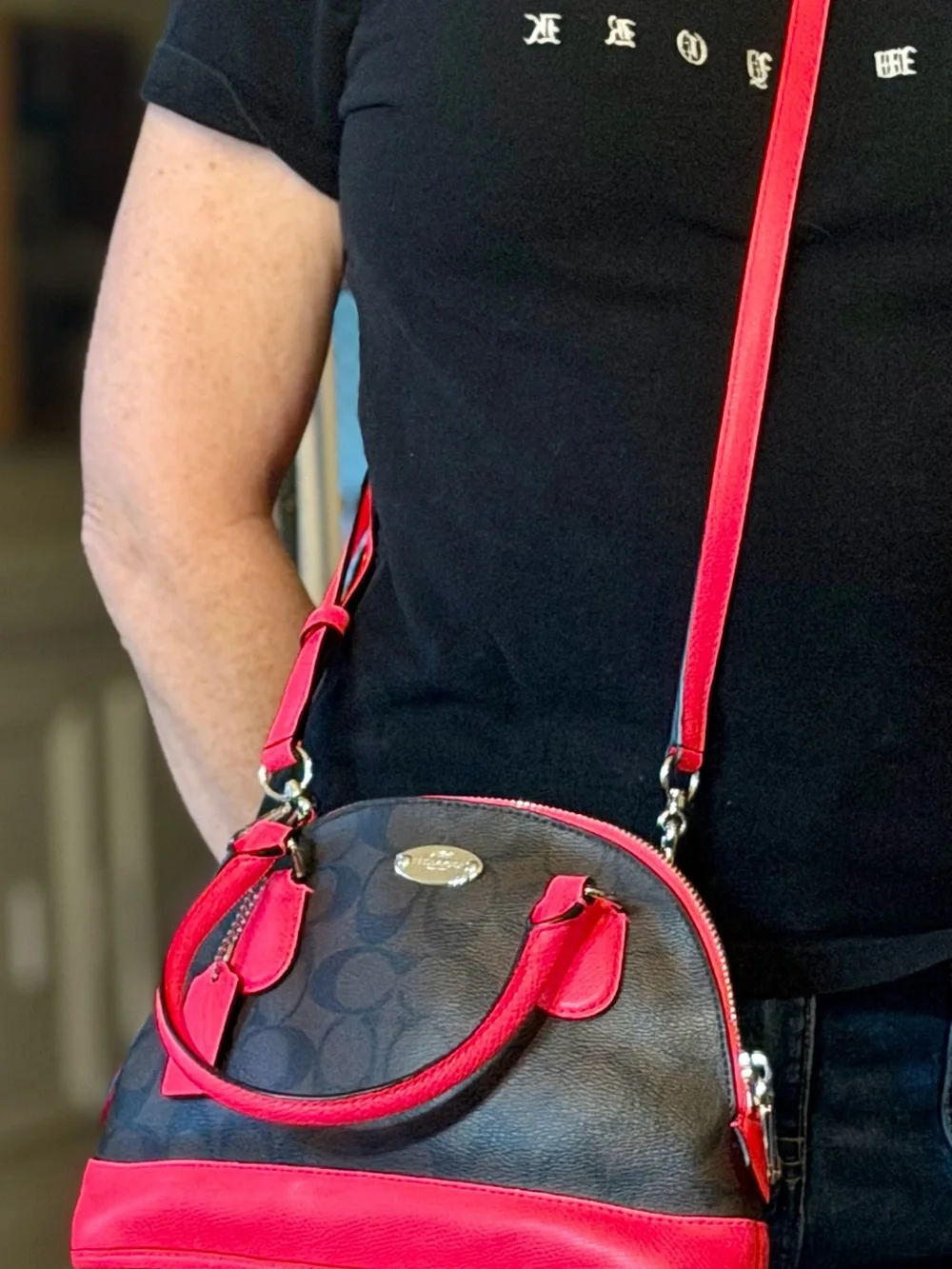 Coach Barbiecore 2014 Mini Cora Domed Satchel Brown Canvas Neon Pink